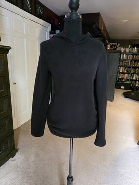 Sonoma Supersoft Thermal Hoodie Black Waffle Knit Pullover XL Like New
